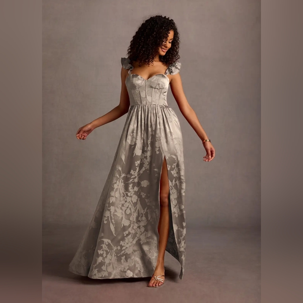 Azazie Silver Floral Bustier Slit Gown - Picture 4 of 6